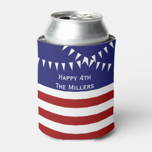 4th of July with Flags Customizable Can Cooler