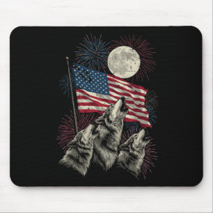 4th Of July Wolves Moon Meme Funny Usa Flag Men Wo Mouse Pad