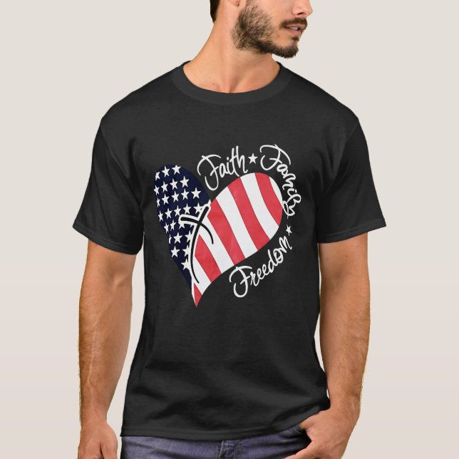 4th of July Women Faith Family Freedom T-Shirt (Front)