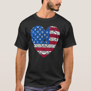 4th Of July Women Girls Kids Mandala American Hear T-Shirt