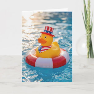 4th of July Yellow Rubber Duck in Pool Card