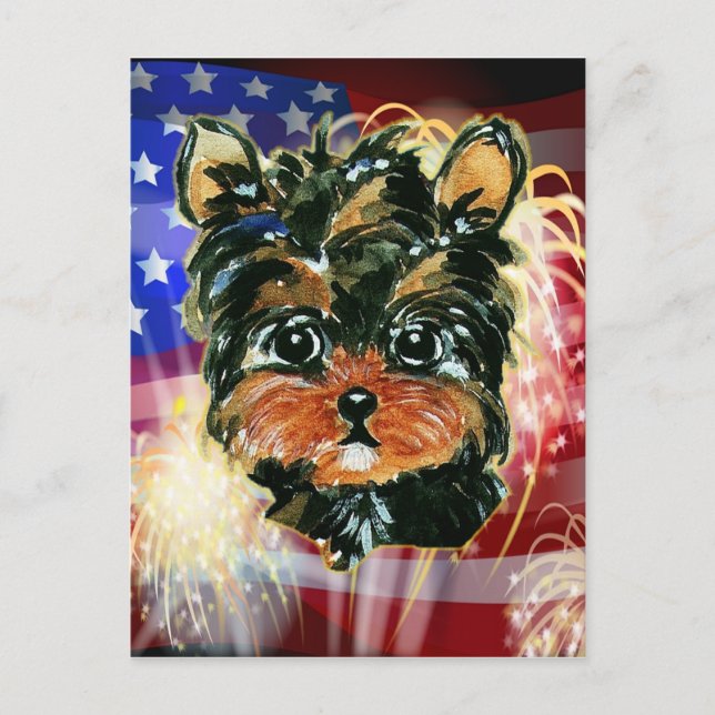 4th of July YORKIE POO Postcard (Front)