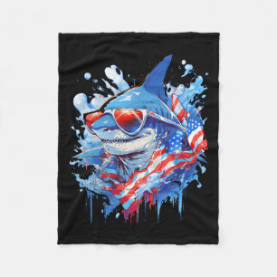 4th Patriotic Funny Shark Sungles Independence Day Fleece Blanket