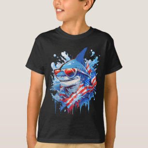4th Patriotic Funny Shark Sungles Independence Day T-Shirt