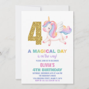 4th Rainbow Unicorn Birthday Invitations
