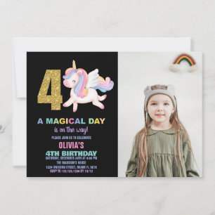 4th Rainbow Unicorn Birthday Invitations photo