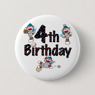 4th Sock Monkey Baseball Birthday 2 Inch Round Button