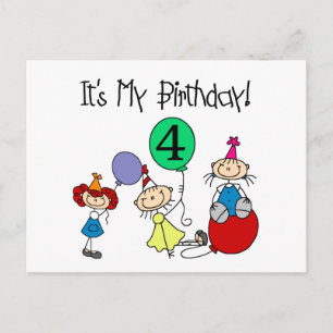 4th Stick Kids Party Birthday Tshirts and Gifts Invitation Postcard
