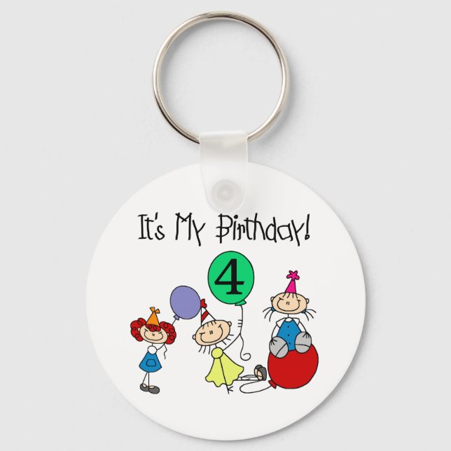 4th Stick Kids Party Birthday Tshirts and Gifts Keychain (Front)