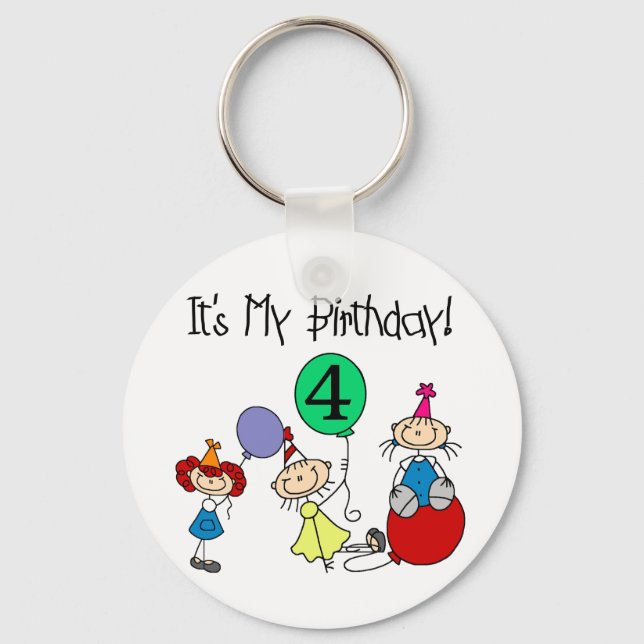 4th Stick Kids Party Birthday Tshirts and Gifts Keychain (Front)
