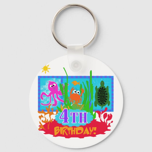 4th Undersea Adventure Birthday Tshirts Keychain (Front)