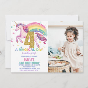 4th Unicorn Birthday Invitations with picture