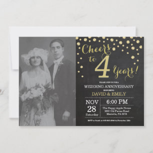 4th Wedding Anniversary Chalkboard Black and Gold Invitation