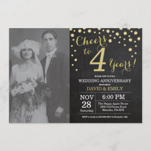 4th Wedding Anniversary Chalkboard Black and Gold Invitation