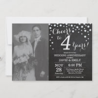 4th Wedding Anniversary Chalkboard Black Silver