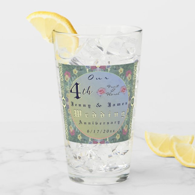 4th Wedding Anniversary Floral Glass (Front Ice)
