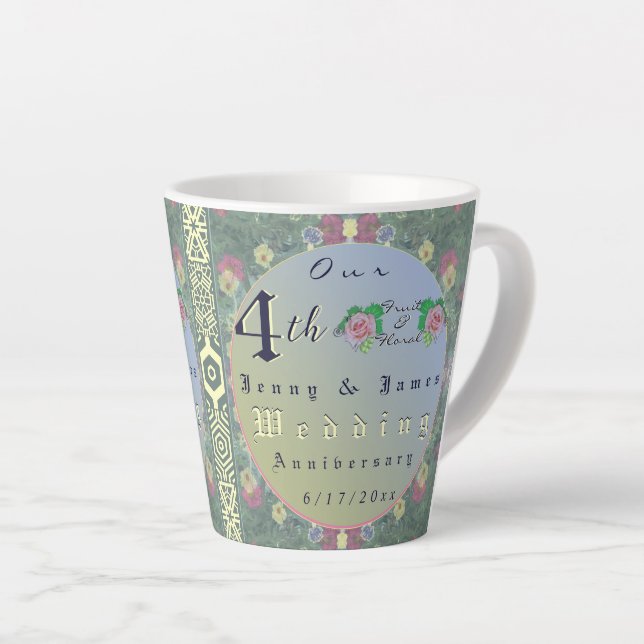 4th Wedding Anniversary Floral Latte Mug (Right Angle)