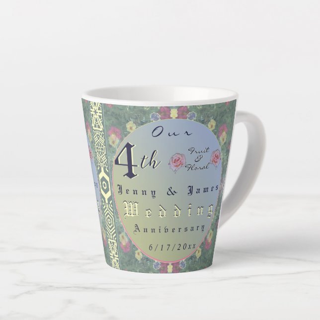 4th Wedding Anniversary Floral Latte Mug (Right Angle)