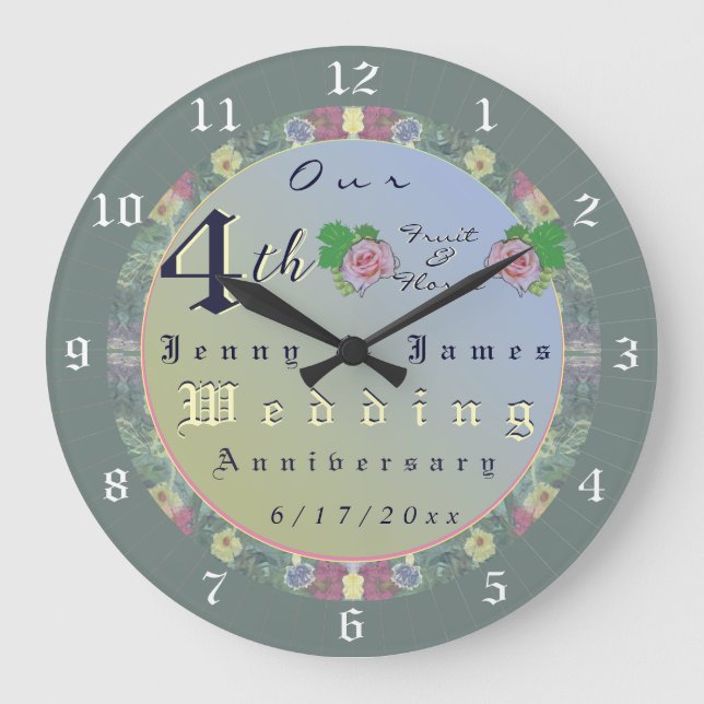 4th Wedding Anniversary Floral Wall Clock (Front)