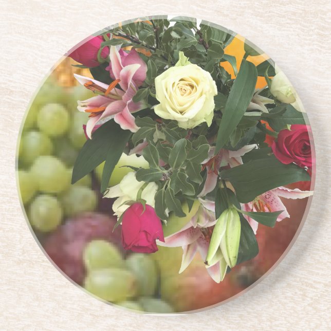 4th Wedding Anniversary Fruit and Flowers  Coaster (Front)