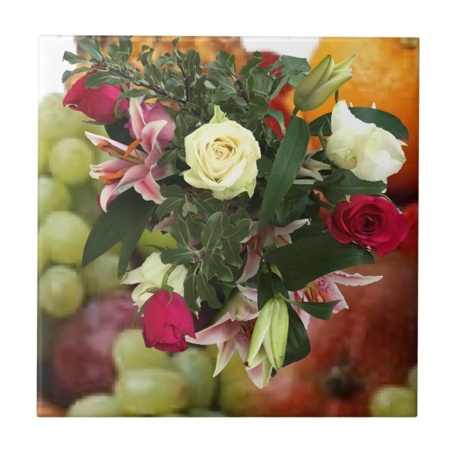 4th Wedding Anniversary Fruit and Flowers  Tile (Front)