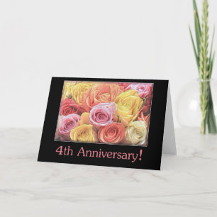 4th Wedding Anniversary mixed rose bouquet Card