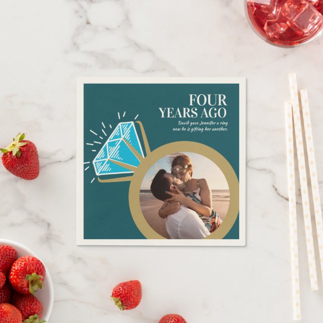 4th wedding anniversary party gold ring photo napkin (Insitu)