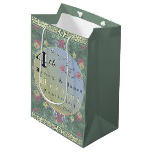 4th Year Wedding Anniversary Green&Blue Flower Medium Gift Bag