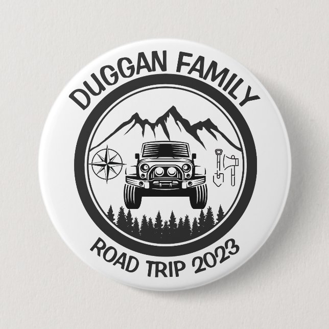 4x4 Family Road Trip Personalized Custom Text 3 Inch Round Button (Front)