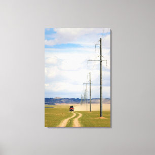 4X4 Vehicles On Dirt Road, Gobi Desert Canvas Print