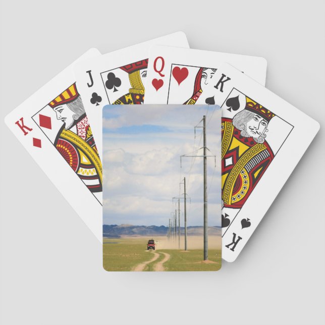 4X4 Vehicles On Dirt Road, Gobi Desert Playing Cards (Back)