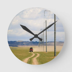 4X4 Vehicles On Dirt Road, Gobi Desert Round Clock