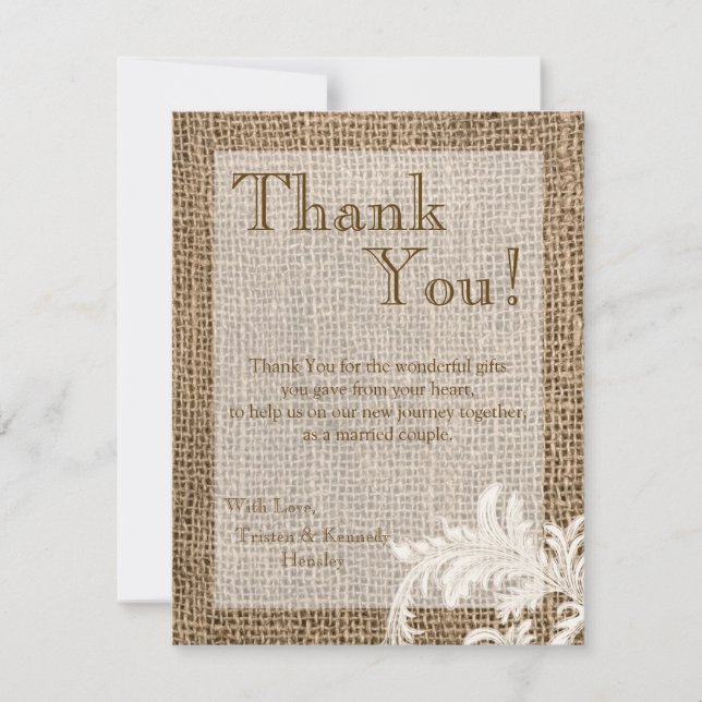 4x5 Carte de remerciements PLAT Burlap Pays de den (Devant)
