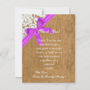 4x5 Carte de remerciements PLAT Purple Burlap Lace