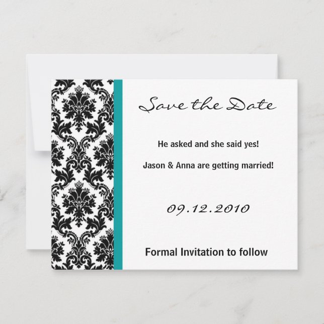 4x5 Enregistrer la carte de date - Black Damask &  (Devant)