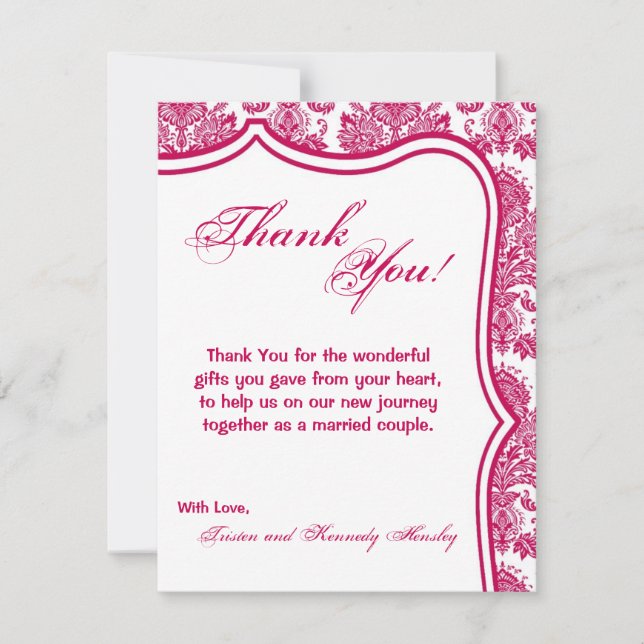 4x5 FLAT Carte de remerciements Fusia White Damask (Devant)