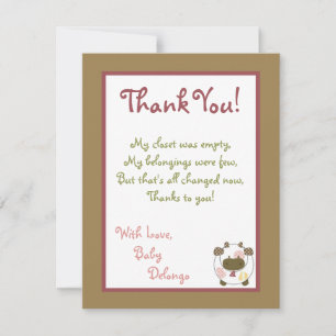 4x5 FLAT Thank You Card Abbys Farm Pink Girly Barn