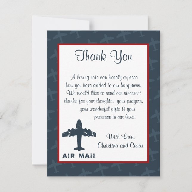 4x5 FLAT Thank You Card Airplane Flight  Blue/Red (Front)