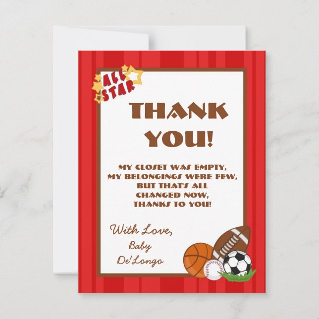 4x5 FLAT Thank you Card All-Star Red (Front)