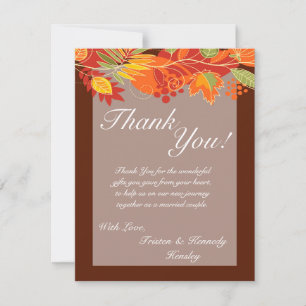 4x5 FLAT Thank You Card Autumn Leaves Fall Floral