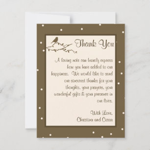 4x5 FLAT Thank You Card Birds on Brown Polka Dot