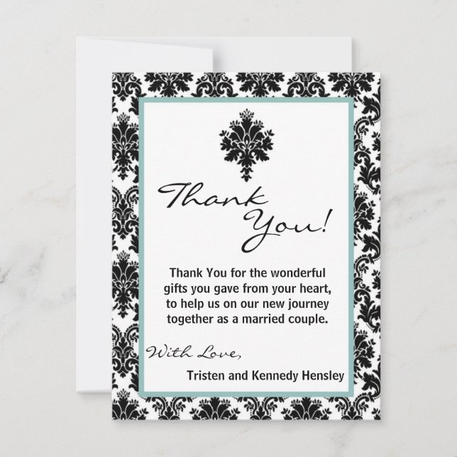 4x5 FLAT Thank You Card Black Damask Lace (Front)