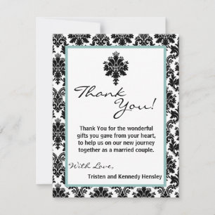 4x5 FLAT Thank You Card Black Damask Lace