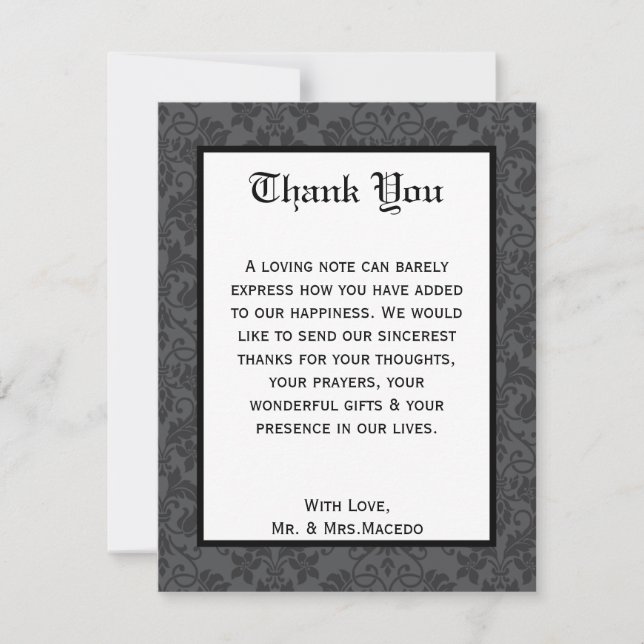 4x5 FLAT Thank You Card Black Grey Formal Gothic P (Front)