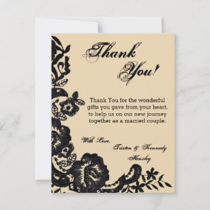 4x5 FLAT Thank You Card Black Lace Damask Antique