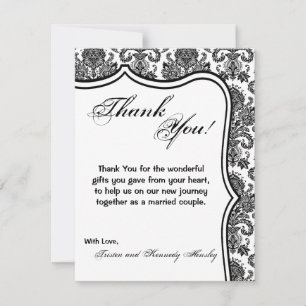 4x5 FLAT Thank You Card Black White Damask Lace Pr