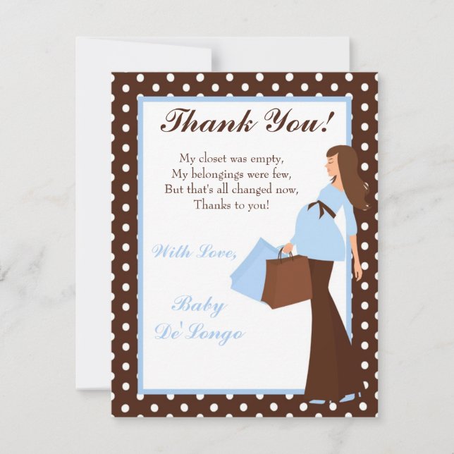 4x5 FLAT Thank you Card Blue Mod Mom Polka Dots (Front)