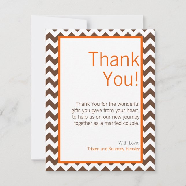 4x5 FLAT Thank You Card Brown Orange Chevron (Front)