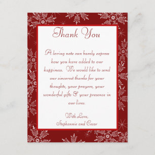 4x5 FLAT Thank You Card Christmas Red Snowflakes