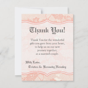 4x5 FLAT Thank You Card Country Coral Lace Print